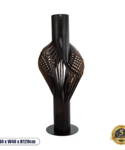 GloboStar® MIHIRO 02151 Boho Επιδαπέδιο Φωτιστικό Μονόφωτο 1 x E27 AC220-240V IP20 – Μ48 x Π48 x Υ120cm – Καφέ Σκούρο Ξύλινο με Μαύρη Μεταλλική Βάση Πλέγμα – 5 Χρόνια Εγγύηση