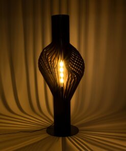 GloboStar® MIHIRO 02151 Boho Επιδαπέδιο Φωτιστικό Μονόφωτο 1 x E27 AC220-240V IP20 – Μ48 x Π48 x Υ120cm – Καφέ Σκούρο Ξύλινο με Μαύρη Μεταλλική Βάση Πλέγμα – 5 Χρόνια Εγγύηση