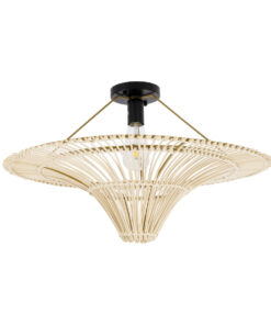 GloboStar® PALERMO 02152 Boho Φωτιστικό Οροφής Μονόφωτο 1 x E27 AC220-240V IP20 – Φ60 x Υ36cm – Μπεζ Ξύλινο Μπαμπού Πλέγμα – 5 Χρόνια Εγγύηση