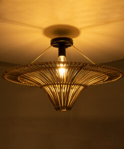 GloboStar® PALERMO 02152 Boho Φωτιστικό Οροφής Μονόφωτο 1 x E27 AC220-240V IP20 – Φ60 x Υ36cm – Μπεζ Ξύλινο Μπαμπού Πλέγμα – 5 Χρόνια Εγγύηση