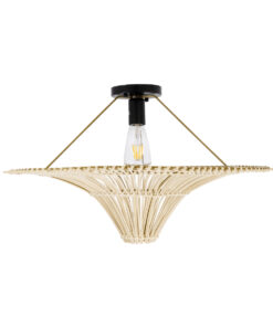 GloboStar® PALERMO 02152 Boho Φωτιστικό Οροφής Μονόφωτο 1 x E27 AC220-240V IP20 – Φ60 x Υ36cm – Μπεζ Ξύλινο Μπαμπού Πλέγμα – 5 Χρόνια Εγγύηση