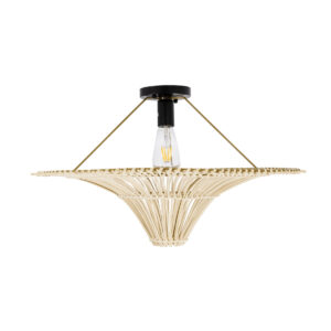 GloboStar® PALERMO 02152 Boho Φωτιστικό Οροφής Μονόφωτο 1 x E27 AC220-240V IP20 – Φ60 x Υ36cm – Μπεζ Ξύλινο Μπαμπού Πλέγμα – 5 Χρόνια Εγγύηση