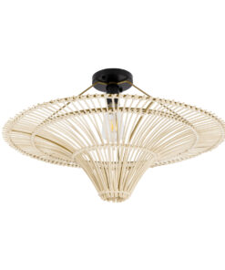 GloboStar® PALERMO 02152 Boho Φωτιστικό Οροφής Μονόφωτο 1 x E27 AC220-240V IP20 – Φ60 x Υ36cm – Μπεζ Ξύλινο Μπαμπού Πλέγμα – 5 Χρόνια Εγγύηση