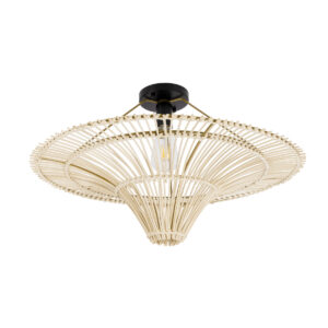 GloboStar® PALERMO 02152 Boho Φωτιστικό Οροφής Μονόφωτο 1 x E27 AC220-240V IP20 – Φ60 x Υ36cm – Μπεζ Ξύλινο Μπαμπού Πλέγμα – 5 Χρόνια Εγγύηση