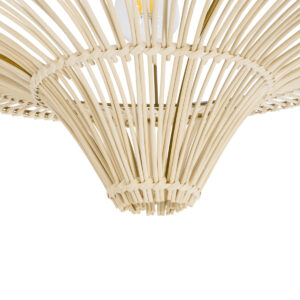 GloboStar® PALERMO 02152 Boho Φωτιστικό Οροφής Μονόφωτο 1 x E27 AC220-240V IP20 – Φ60 x Υ36cm – Μπεζ Ξύλινο Μπαμπού Πλέγμα – 5 Χρόνια Εγγύηση