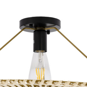 GloboStar® PALERMO 02152 Boho Φωτιστικό Οροφής Μονόφωτο 1 x E27 AC220-240V IP20 – Φ60 x Υ36cm – Μπεζ Ξύλινο Μπαμπού Πλέγμα – 5 Χρόνια Εγγύηση