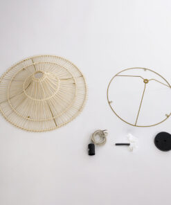 GloboStar® PALERMO 02152 Boho Φωτιστικό Οροφής Μονόφωτο 1 x E27 AC220-240V IP20 – Φ60 x Υ36cm – Μπεζ Ξύλινο Μπαμπού Πλέγμα – 5 Χρόνια Εγγύηση