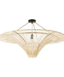 GloboStar® PALERMO 02153 Boho Φωτιστικό Οροφής Μονόφωτο 1 x E27 AC220-240V IP20 – Φ100 x Υ55cm – Μπεζ Ξύλινο Μπαμπού Πλέγμα – 5 Χρόνια Εγγύηση