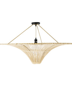 GloboStar® PALERMO 02153 Boho Φωτιστικό Οροφής Μονόφωτο 1 x E27 AC220-240V IP20 – Φ100 x Υ55cm – Μπεζ Ξύλινο Μπαμπού Πλέγμα – 5 Χρόνια Εγγύηση