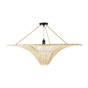 GloboStar® PALERMO 02153 Boho Φωτιστικό Οροφής Μονόφωτο 1 x E27 AC220-240V IP20 – Φ100 x Υ55cm – Μπεζ Ξύλινο Μπαμπού Πλέγμα – 5 Χρόνια Εγγύηση