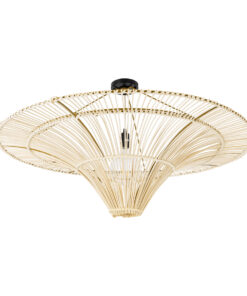 GloboStar® PALERMO 02153 Boho Φωτιστικό Οροφής Μονόφωτο 1 x E27 AC220-240V IP20 – Φ100 x Υ55cm – Μπεζ Ξύλινο Μπαμπού Πλέγμα – 5 Χρόνια Εγγύηση