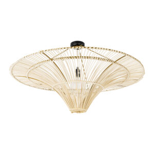 GloboStar® PALERMO 02153 Boho Φωτιστικό Οροφής Μονόφωτο 1 x E27 AC220-240V IP20 – Φ100 x Υ55cm – Μπεζ Ξύλινο Μπαμπού Πλέγμα – 5 Χρόνια Εγγύηση