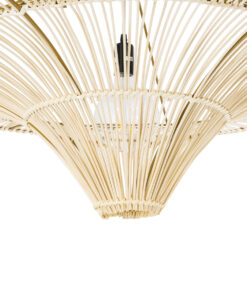 GloboStar® PALERMO 02153 Boho Φωτιστικό Οροφής Μονόφωτο 1 x E27 AC220-240V IP20 – Φ100 x Υ55cm – Μπεζ Ξύλινο Μπαμπού Πλέγμα – 5 Χρόνια Εγγύηση