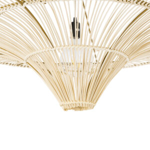 GloboStar® PALERMO 02153 Boho Φωτιστικό Οροφής Μονόφωτο 1 x E27 AC220-240V IP20 – Φ100 x Υ55cm – Μπεζ Ξύλινο Μπαμπού Πλέγμα – 5 Χρόνια Εγγύηση