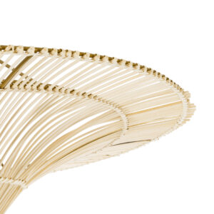 GloboStar® PALERMO 02153 Boho Φωτιστικό Οροφής Μονόφωτο 1 x E27 AC220-240V IP20 – Φ100 x Υ55cm – Μπεζ Ξύλινο Μπαμπού Πλέγμα – 5 Χρόνια Εγγύηση