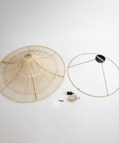 GloboStar® PALERMO 02153 Boho Φωτιστικό Οροφής Μονόφωτο 1 x E27 AC220-240V IP20 – Φ100 x Υ55cm – Μπεζ Ξύλινο Μπαμπού Πλέγμα – 5 Χρόνια Εγγύηση