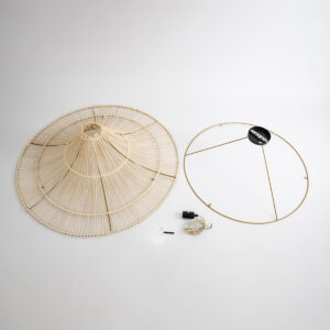 GloboStar® PALERMO 02153 Boho Φωτιστικό Οροφής Μονόφωτο 1 x E27 AC220-240V IP20 – Φ100 x Υ55cm – Μπεζ Ξύλινο Μπαμπού Πλέγμα – 5 Χρόνια Εγγύηση