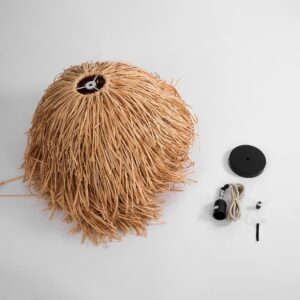 GloboStar® GUADELOUPE 02154 Boho Κρεμαστό Φωτιστικό Οροφής Μονόφωτο 1 x E27 AC220-240V IP20 – Φ50 x Υ40cm – Καφέ Φυσική Ράφια Νήμα Πλέγμα Καμπάνα – 5 Χρόνια Εγγύηση