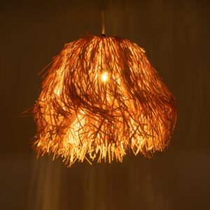 GloboStar® GUADELOUPE 02154 Boho Κρεμαστό Φωτιστικό Οροφής Μονόφωτο 1 x E27 AC220-240V IP20 – Φ50 x Υ40cm – Καφέ Φυσική Ράφια Νήμα Πλέγμα Καμπάνα – 5 Χρόνια Εγγύηση