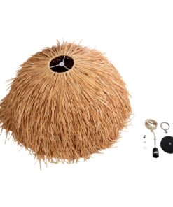 GloboStar® GUADELOUPE 02155 Boho Κρεμαστό Φωτιστικό Οροφής Μονόφωτο 1 x E27 AC220-240V IP20 – Φ80 x Υ60cm – Καφέ Φυσική Ράφια Νήμα Πλέγμα Καμπάνα – 5 Χρόνια Εγγύηση