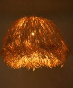 GloboStar® GUADELOUPE 02155 Boho Κρεμαστό Φωτιστικό Οροφής Μονόφωτο 1 x E27 AC220-240V IP20 – Φ80 x Υ60cm – Καφέ Φυσική Ράφια Νήμα Πλέγμα Καμπάνα – 5 Χρόνια Εγγύηση