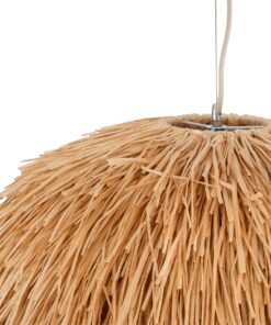 GloboStar® GUADELOUPE 02155 Boho Κρεμαστό Φωτιστικό Οροφής Μονόφωτο 1 x E27 AC220-240V IP20 – Φ80 x Υ60cm – Καφέ Φυσική Ράφια Νήμα Πλέγμα Καμπάνα – 5 Χρόνια Εγγύηση