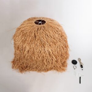 GloboStar® GUADELOUPE 02156 Boho Κρεμαστό Φωτιστικό Οροφής Μονόφωτο 1 x E27 AC220-240V IP20 – Φ120 x Υ100cm – Καφέ Φυσική Ράφια Νήμα Πλέγμα Καμπάνα – 5 Χρόνια Εγγύηση