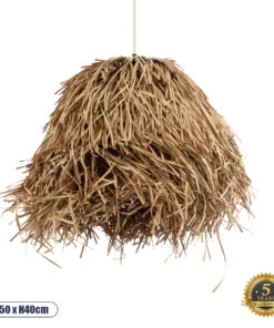 GloboStar® GUADELOUPE 02157 Boho Κρεμαστό Φωτιστικό Οροφής Μονόφωτο 1 x E27 AC220-240V IP20 – Φ50 x Υ40cm – Μπεζ Φυσική Ράφια Νήμα Πλέγμα Καμπάνα – 5 Χρόνια Εγγύηση