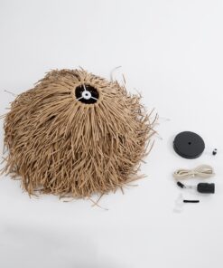 GloboStar® GUADELOUPE 02157 Boho Κρεμαστό Φωτιστικό Οροφής Μονόφωτο 1 x E27 AC220-240V IP20 – Φ50 x Υ40cm – Μπεζ Φυσική Ράφια Νήμα Πλέγμα Καμπάνα – 5 Χρόνια Εγγύηση