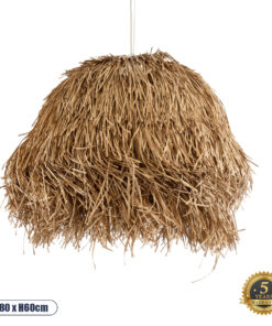 GloboStar® GUADELOUPE 02158 Boho Κρεμαστό Φωτιστικό Οροφής Μονόφωτο 1 x E27 AC220-240V IP20 – Φ80 x Υ60cm – Μπεζ Φυσική Ράφια Νήμα Πλέγμα Καμπάνα – 5 Χρόνια Εγγύηση