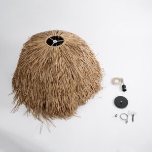 GloboStar® GUADELOUPE 02158 Boho Κρεμαστό Φωτιστικό Οροφής Μονόφωτο 1 x E27 AC220-240V IP20 – Φ80 x Υ60cm – Μπεζ Φυσική Ράφια Νήμα Πλέγμα Καμπάνα – 5 Χρόνια Εγγύηση