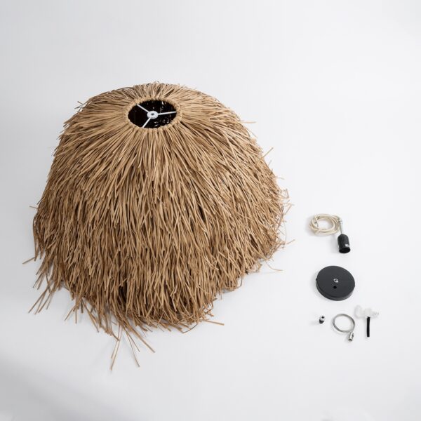 GloboStar® GUADELOUPE 02158 Boho Κρεμαστό Φωτιστικό Οροφής Μονόφωτο 1 x E27 AC220-240V IP20 – Φ80 x Υ60cm – Μπεζ Φυσική Ράφια Νήμα Πλέγμα Καμπάνα – 5 Χρόνια Εγγύηση