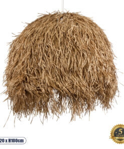 GloboStar® GUADELOUPE 02159 Boho Κρεμαστό Φωτιστικό Οροφής Μονόφωτο 1 x E27 AC220-240V IP20 – Φ120 x Υ100cm – Μπεζ Φυσική Ράφια Νήμα Πλέγμα Καμπάνα – 5 Χρόνια Εγγύηση