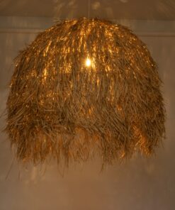 GloboStar® GUADELOUPE 02159 Boho Κρεμαστό Φωτιστικό Οροφής Μονόφωτο 1 x E27 AC220-240V IP20 – Φ120 x Υ100cm – Μπεζ Φυσική Ράφια Νήμα Πλέγμα Καμπάνα – 5 Χρόνια Εγγύηση