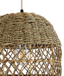 GloboStar® SAINTLUCIA 02160 Boho Κρεμαστό Φωτιστικό Οροφής Μονόφωτο 1 x E27 AC220-240V IP20 – Φ30 x Υ90cm – Χακί Σχοινί με Μπεζ Φυσική Ράφια Νήμα Πλεγμα Καμπάνα – 5 Χρόνια Εγγύηση