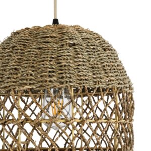 GloboStar® SAINTLUCIA 02160 Boho Κρεμαστό Φωτιστικό Οροφής Μονόφωτο 1 x E27 AC220-240V IP20 – Φ30 x Υ90cm – Χακί Σχοινί με Μπεζ Φυσική Ράφια Νήμα Πλεγμα Καμπάνα – 5 Χρόνια Εγγύηση