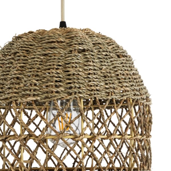 GloboStar® SAINTLUCIA 02160 Boho Κρεμαστό Φωτιστικό Οροφής Μονόφωτο 1 x E27 AC220-240V IP20 – Φ30 x Υ90cm – Χακί Σχοινί με Μπεζ Φυσική Ράφια Νήμα Πλεγμα Καμπάνα – 5 Χρόνια Εγγύηση