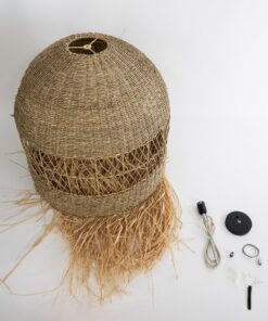 GloboStar® SAINTLUCIA 02161 Boho Κρεμαστό Φωτιστικό Οροφής Μονόφωτο 1 x E27 AC220-240V IP20 – Φ66 x Υ120cm – Χακί Σχοινί με Μπεζ Φυσική Ράφια Νήμα Πλεγμα Καμπάνα – 5 Χρόνια Εγγύηση