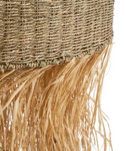 GloboStar® SAINTLUCIA 02161 Boho Κρεμαστό Φωτιστικό Οροφής Μονόφωτο 1 x E27 AC220-240V IP20 – Φ66 x Υ120cm – Χακί Σχοινί με Μπεζ Φυσική Ράφια Νήμα Πλεγμα Καμπάνα – 5 Χρόνια Εγγύηση