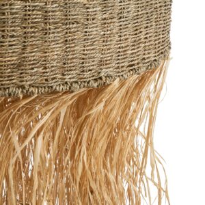GloboStar® SAINTLUCIA 02161 Boho Κρεμαστό Φωτιστικό Οροφής Μονόφωτο 1 x E27 AC220-240V IP20 – Φ66 x Υ120cm – Χακί Σχοινί με Μπεζ Φυσική Ράφια Νήμα Πλεγμα Καμπάνα – 5 Χρόνια Εγγύηση