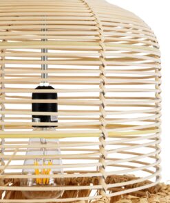 GloboStar® BASSETERRE 02162 Boho Κρεμαστό Φωτιστικό Οροφής Μονόφωτο 1 x E27 AC220-240V IP20 – Φ35 x Υ60cm – Μπεζ Ξύλινο Μπαμπού με Μπεζ Φυσική Ράφια Νήμα Πλεγμα Καμπάνα – 5 Χρόνια Εγγύηση