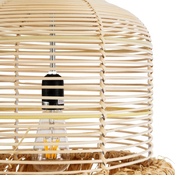 GloboStar® BASSETERRE 02162 Boho Κρεμαστό Φωτιστικό Οροφής Μονόφωτο 1 x E27 AC220-240V IP20 – Φ35 x Υ60cm – Μπεζ Ξύλινο Μπαμπού με Μπεζ Φυσική Ράφια Νήμα Πλεγμα Καμπάνα – 5 Χρόνια Εγγύηση