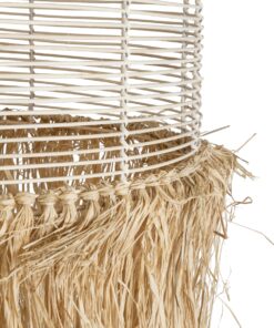 GloboStar® BASSETERRE 02163 Boho Κρεμαστό Φωτιστικό Οροφής Μονόφωτο 1 x E27 AC220-240V IP20 – Φ70 x Υ170cm – Μπεζ Ξύλινο με Μπεζ Καφέ Φυσική Ράφια Νήμα Πλέγμα Καμπάνα – 5 Χρόνια Εγγύηση