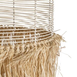 GloboStar® BASSETERRE 02163 Boho Κρεμαστό Φωτιστικό Οροφής Μονόφωτο 1 x E27 AC220-240V IP20 – Φ70 x Υ170cm – Μπεζ Ξύλινο με Μπεζ Καφέ Φυσική Ράφια Νήμα Πλέγμα Καμπάνα – 5 Χρόνια Εγγύηση