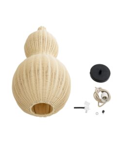 GloboStar® KINGSTOWN 02168 Boho Κρεμαστό Φωτιστικό Οροφής Μονόφωτο 1 x E27 AC220-240V IP20 – Φ30 x Υ60cm – Μπεζ Ξύλινο Μπαμπού Πλέγμα – 5 Χρόνια Εγγύηση