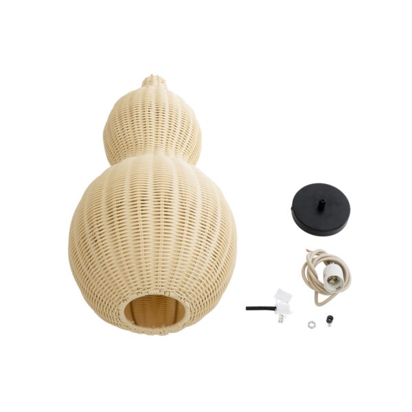 GloboStar® KINGSTOWN 02168 Boho Κρεμαστό Φωτιστικό Οροφής Μονόφωτο 1 x E27 AC220-240V IP20 – Φ30 x Υ60cm – Μπεζ Ξύλινο Μπαμπού Πλέγμα – 5 Χρόνια Εγγύηση