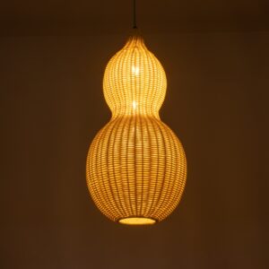 GloboStar® KINGSTOWN 02168 Boho Κρεμαστό Φωτιστικό Οροφής Μονόφωτο 1 x E27 AC220-240V IP20 – Φ30 x Υ60cm – Μπεζ Ξύλινο Μπαμπού Πλέγμα – 5 Χρόνια Εγγύηση