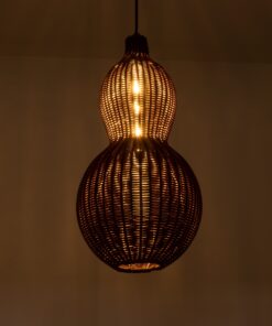 GloboStar® KINGSTOWN 02169 Boho Κρεμαστό Φωτιστικό Οροφής Μονόφωτο 1 x E27 AC220-240V IP20 – Φ30 x Υ60cm – Καφέ Ξύλινο Μπαμπού Πλέγμα – 5 Χρόνια Εγγύηση