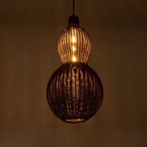 GloboStar® KINGSTOWN 02169 Boho Κρεμαστό Φωτιστικό Οροφής Μονόφωτο 1 x E27 AC220-240V IP20 – Φ30 x Υ60cm – Καφέ Ξύλινο Μπαμπού Πλέγμα – 5 Χρόνια Εγγύηση