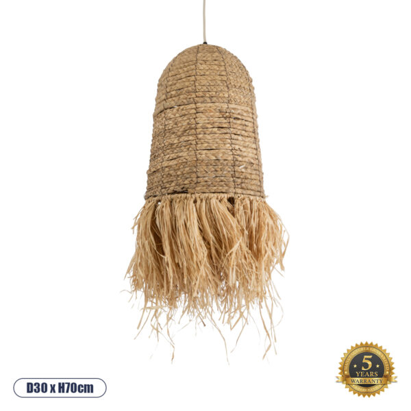 GloboStar® PORTOFERRAIO 02170 Boho Κρεμαστό Φωτιστικό Οροφής Μονόφωτο 1 x E27 AC220-240V IP20 - Φ30 x Υ70cm - Μπεζ Ξύλινο Μπαμπού Πλέγμα Καμπάνα - 5 Χρόνια Εγγύηση